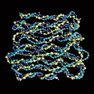 Bundle 6 Strands Twisted Beaded Garland Iridescent Teal, Lime Green, and Blue